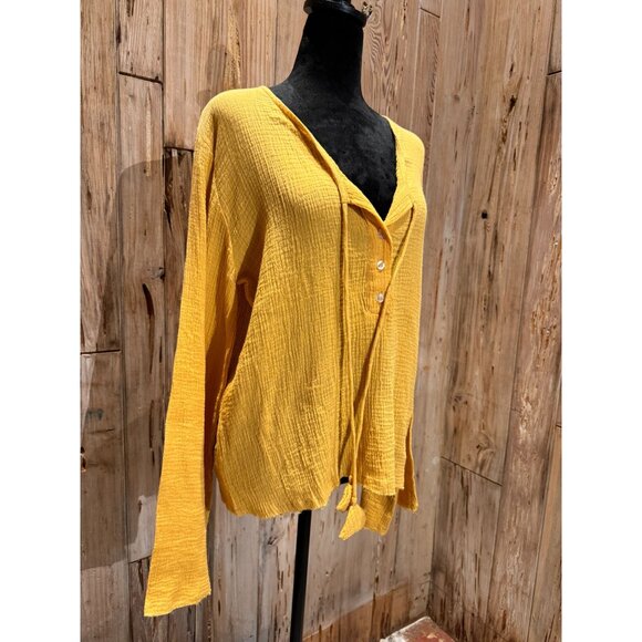 Rue Stiic Small Sahara Shirt Womens Gauze Cotton Mustard Yellow Button-Down - Picture 2 of 6